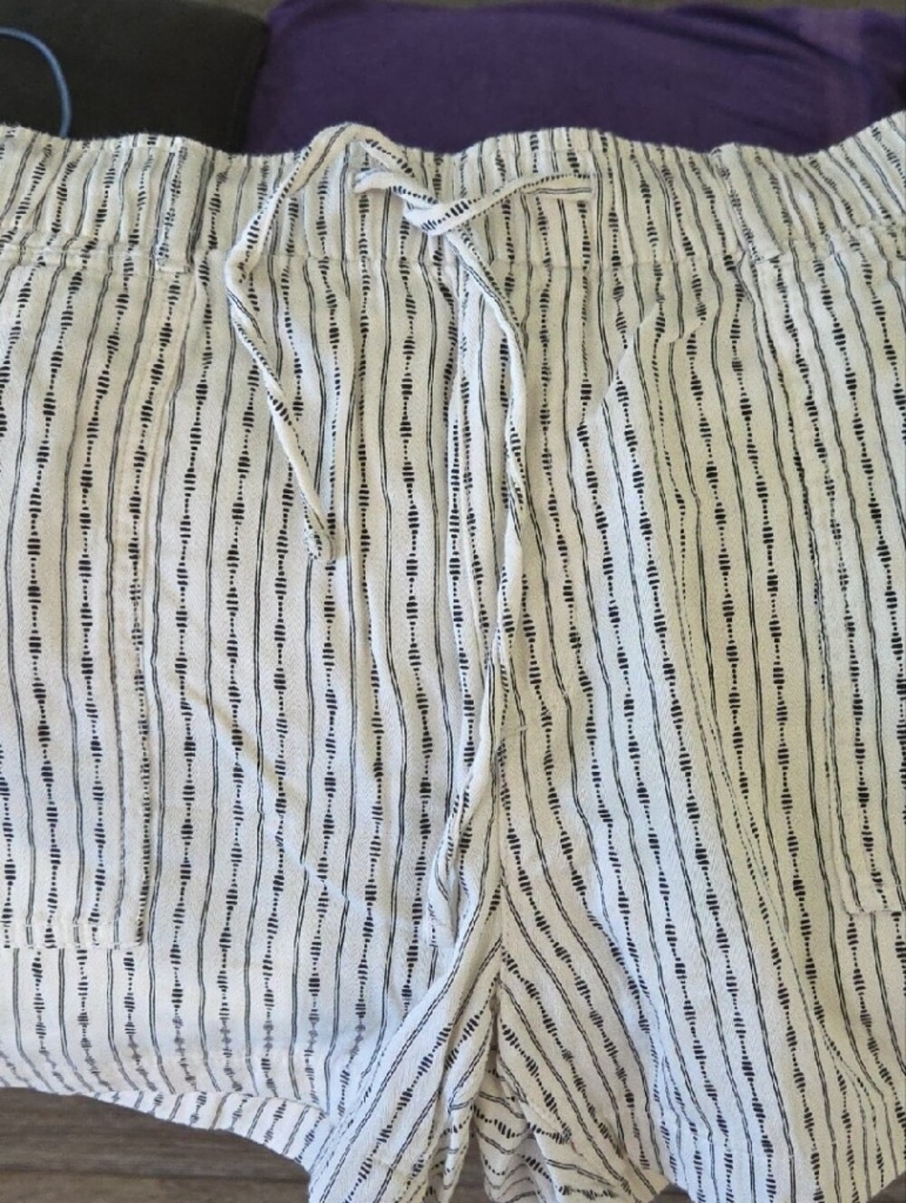 Old Navy CreamShorts with Black Vertical Stripe Pattern